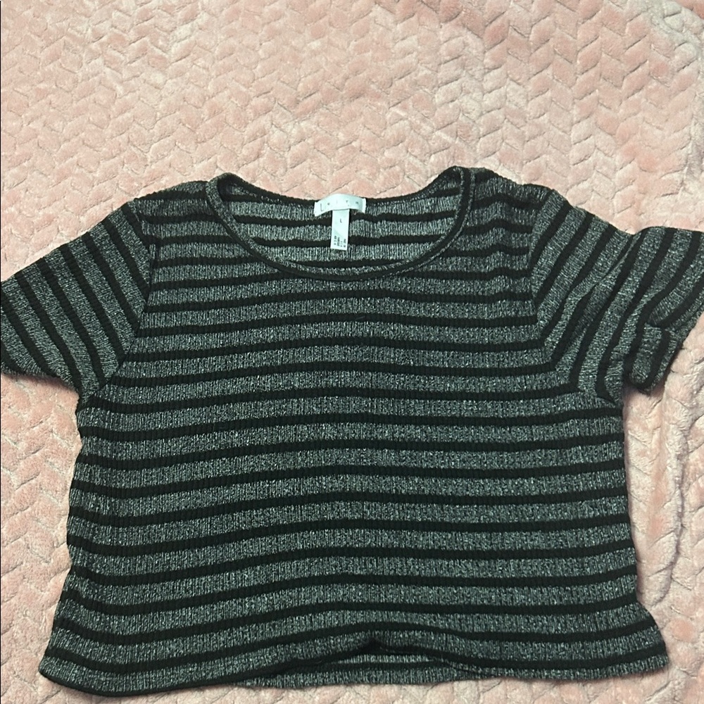 Leith black and grey striped crop top
